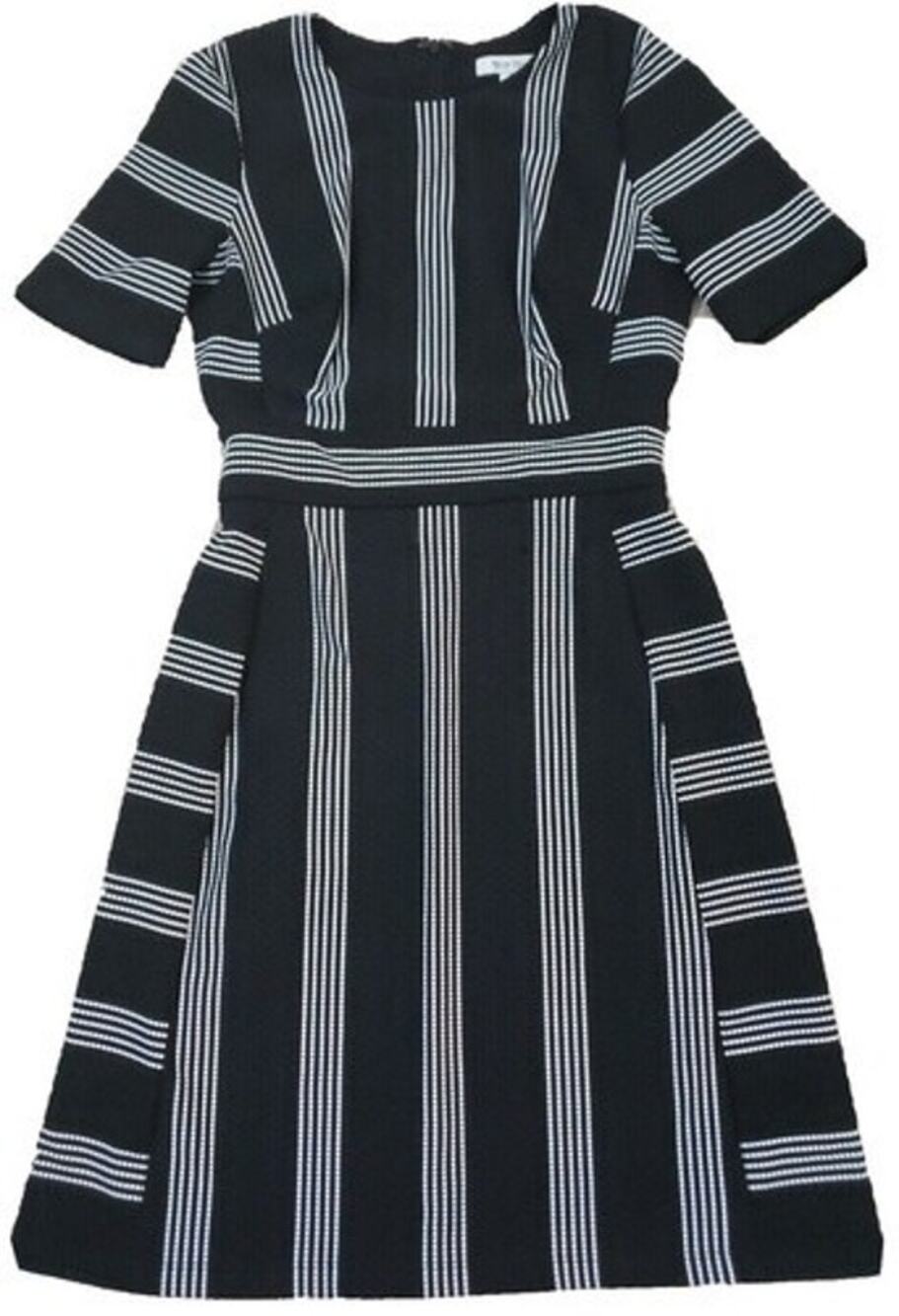 White House Black Market Striped Shirt Sleeve Dress Size 0 Black
